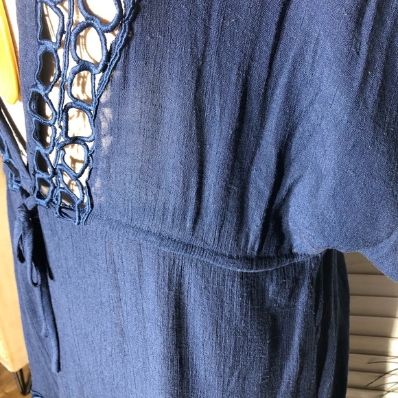 Vintage Y2K Cover Up Dress Crochet Deep V Neck Blue 3X - Picture 13 of 15